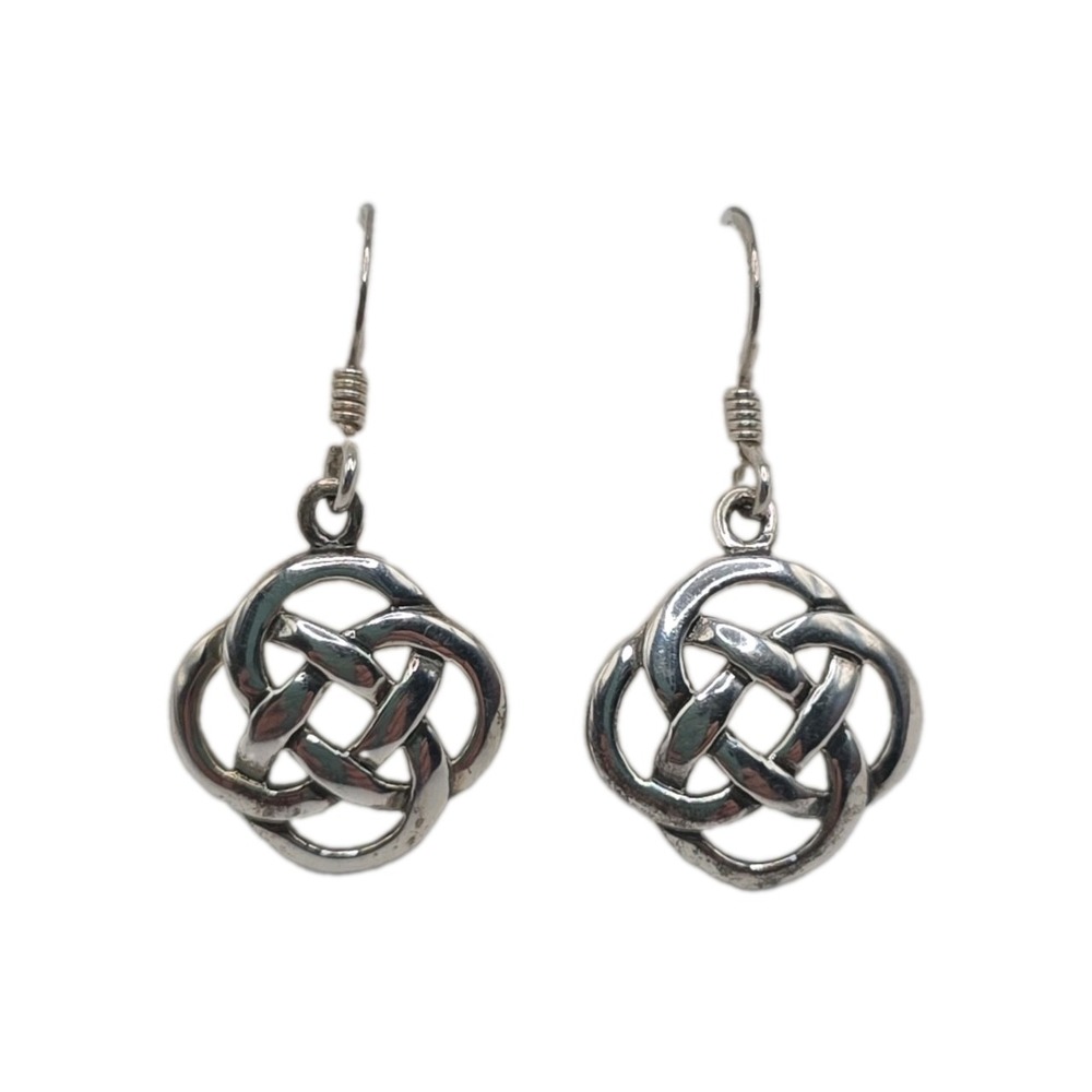 Vintage Sterling Silver Celtic Knot Dangle Earrings Irish Trinity Love 925 Drop